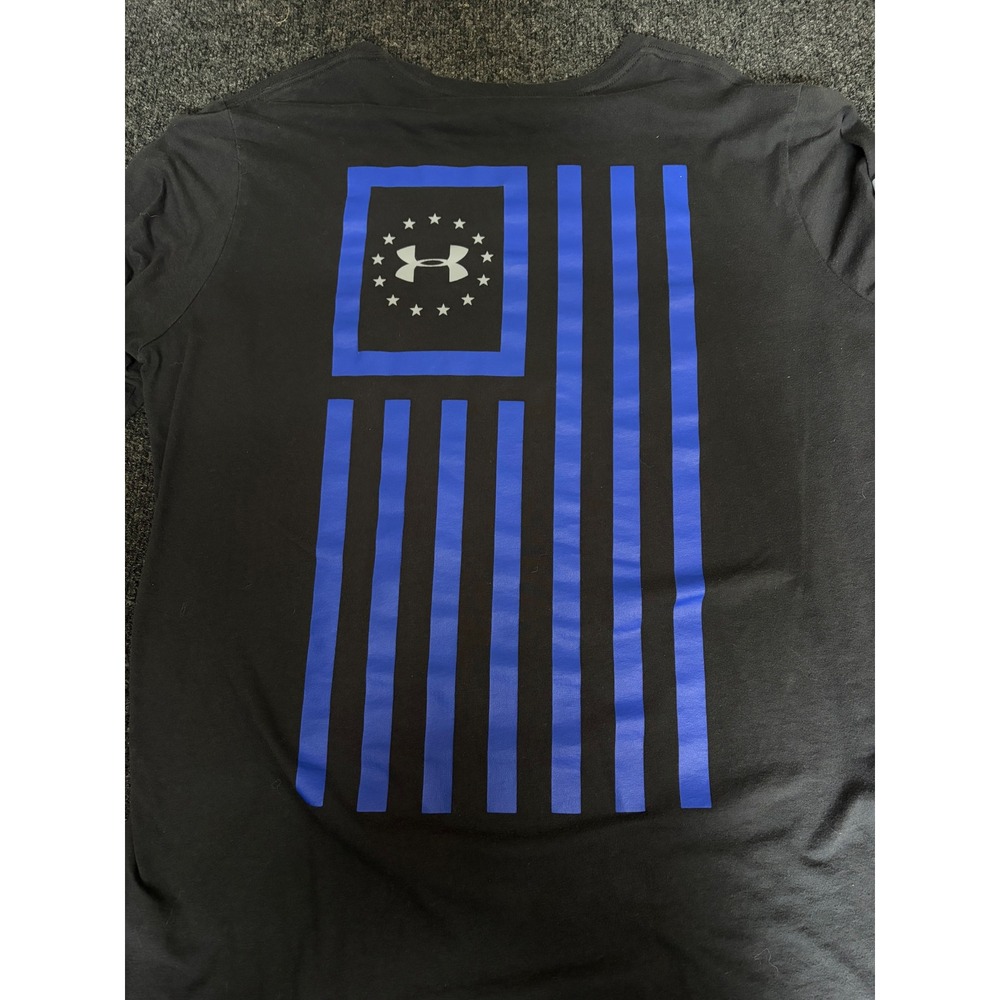 Under Armour Freedom Mens XL Long Sleeve Shirt Black Blue Flag HeatGear Loose